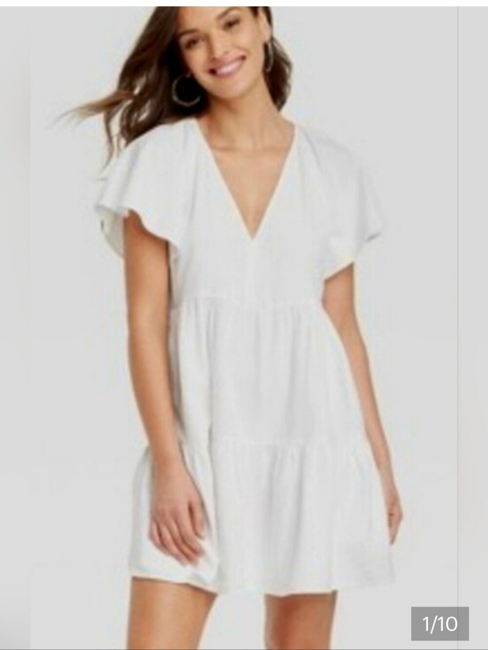 Universal Thread White V-Neck Tiered Mini Dress SIZE L